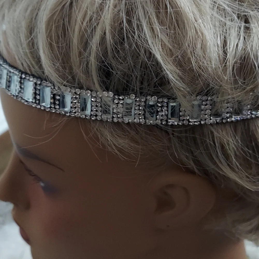 Emerald & Round Cut Crystal Bridal Gunmetal Headband
